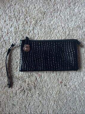 Black Crocodile Embossed Wristlet